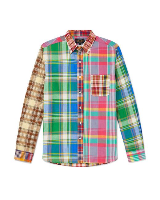 Beams Plus White Patchwork Checked Cotton-madras Shirt for men