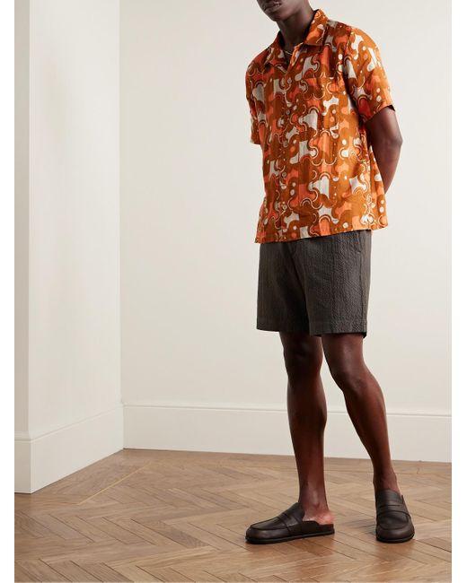Mr P. Gray Slim-fit Straight-leg Stretch-organic Cotton Seersucker Shorts for men