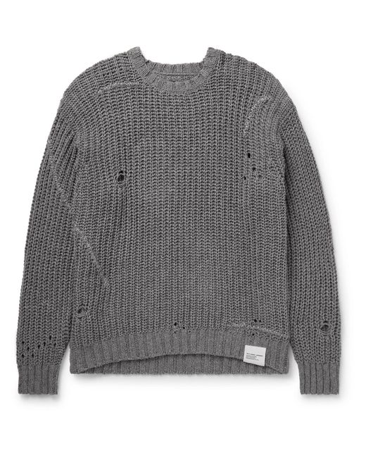 Neighborhood Gray Savage Logo-appliquéd Distressed Cotton-blend Sweater for men