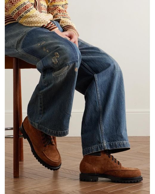 Yuketen Brown Salvia Padded Leather-Trimmed Suede Boots for men