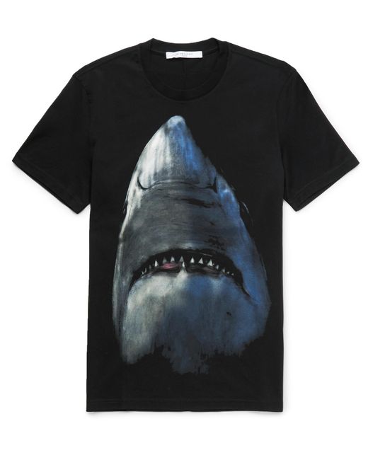 Givenchy Black Cuban-fit Shark-print Cotton-jersey T-shirt for men