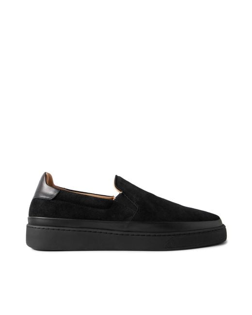 Mulo Black Leather-Trimmed Suede Slip-On Sneakers for men