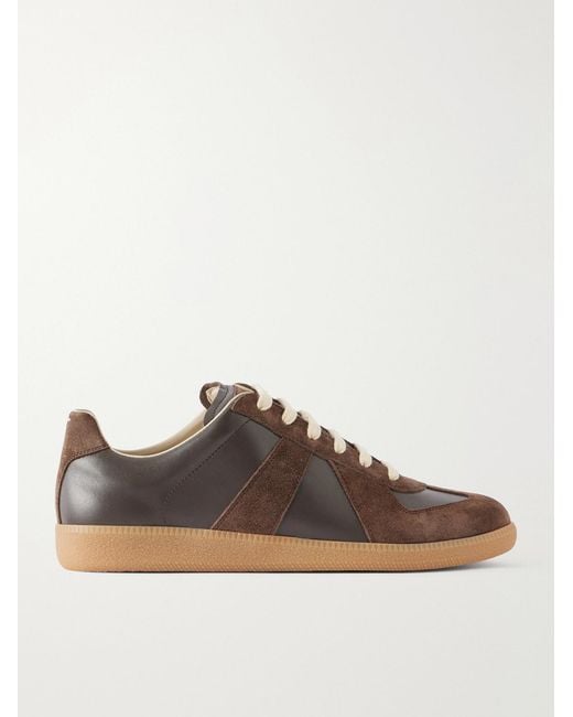 Maison Margiela Brown Replica Leather And Suede Sneakers for men