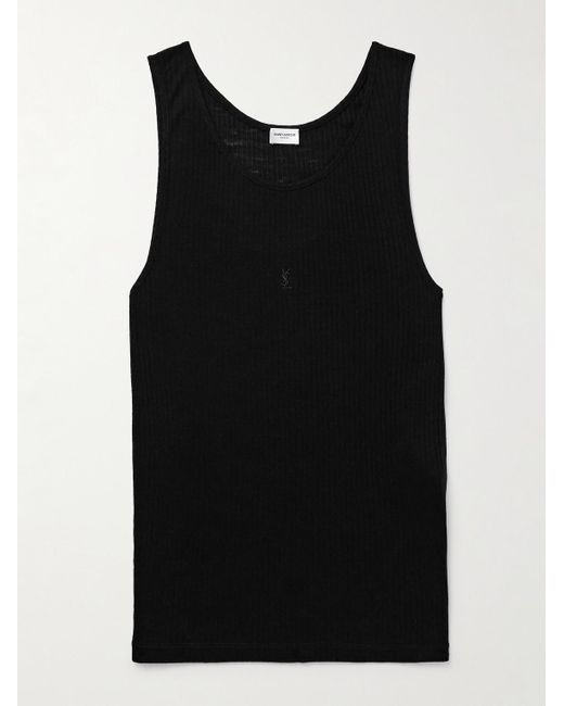 Saint Laurent Black Leo Logo-embroidered Wool Tank for men
