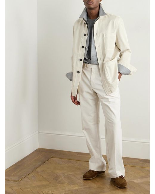 Kiton Hemdjacke aus Baumwoll-Twill mit Logostickerei in Natural für Herren