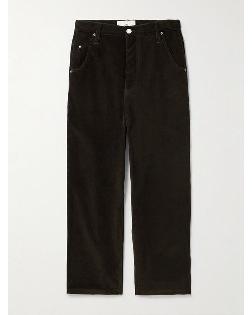 AMI Black Straight-Leg Cotton-Corduroy Trousers for men