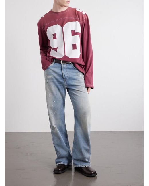 Acne Blue Stain-Printed Straight-Leg Cotton Jeans for men
