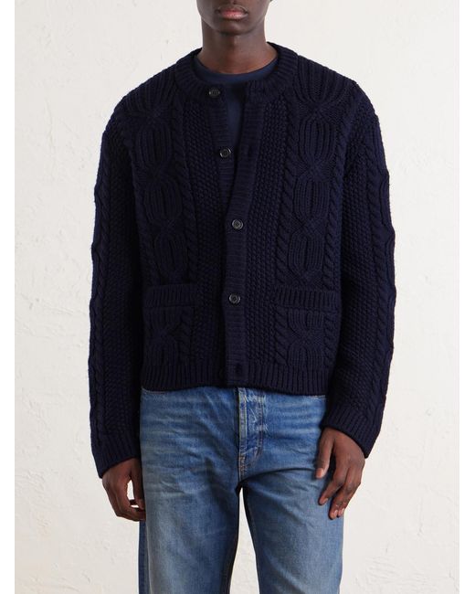 Saint Laurent Blue Cable-knit Wool Cardigan for men
