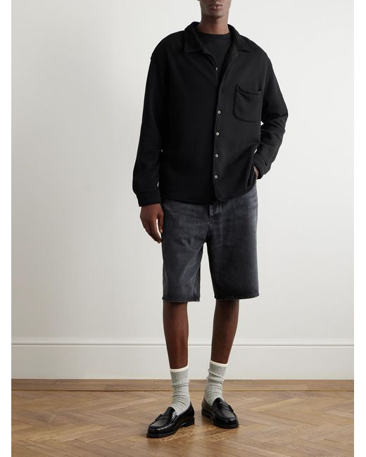 Les Tien Blue Camp-Collar Cotton-Fleece Overshirt for men