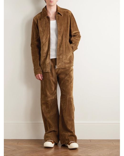 Rick Owens Brown Brad Webbing-Trimmed Suede Bomber Jacket for men