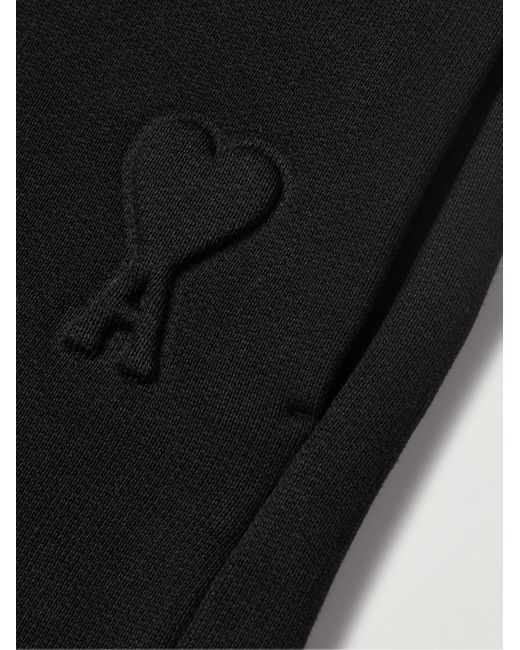 AMI Black Straight-leg Logo-embossed Cotton-blend Jersey Drawstring Shorts for men