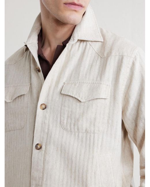 Oliver Spencer Natural Witley Striped Cotton And Linen-Blend Jacket for men