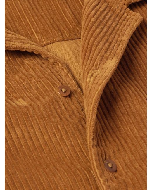 Les Tien Brown Camp-collar Garment-dyed Cotton-corduroy Shirt for men