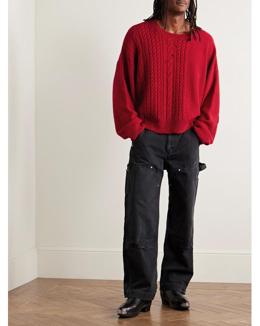 Enfants Riches Deprimes Red Distressed Cable-Knit Cashmere Sweater for men