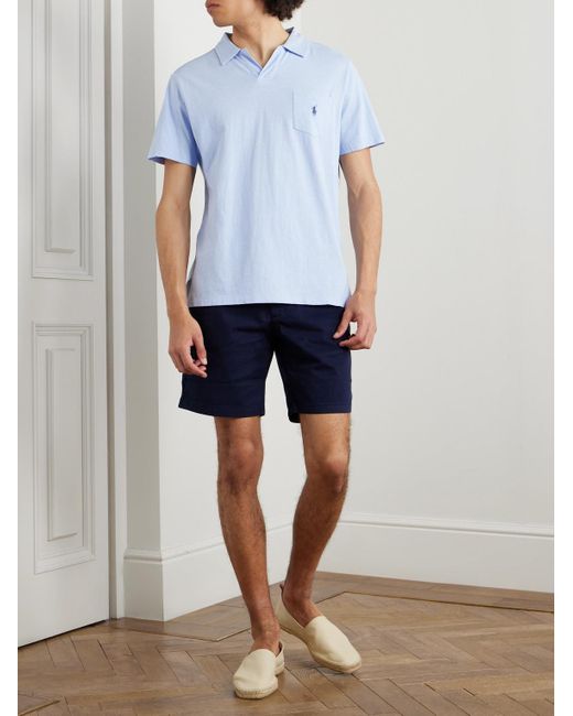 Polo Ralph Lauren Polohemd aus Jersey aus einer Baumwoll-Leinenmischung mit Logostickerei in Blue für Herren