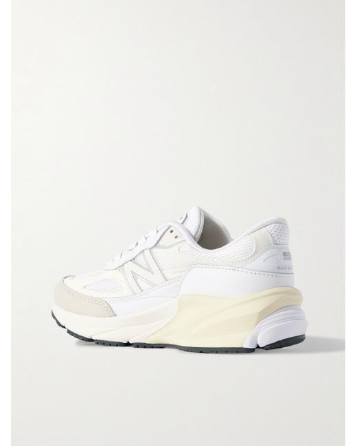 New Balance White 990 V6 Leather-Trimmed Suede And Mesh Sneakers for men