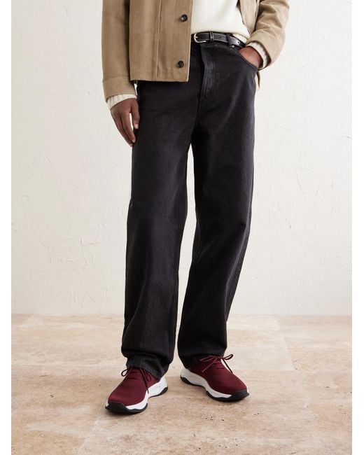 Berluti Red Shadow Leather-Trimmed Stretch-Knit Sneakers for men