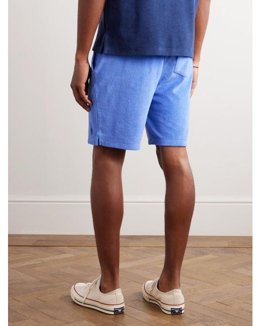 Shorts a gamba dritta in spugna di misto cotone con coulisse e logo ricamato di Polo Ralph Lauren in Blue da Uomo