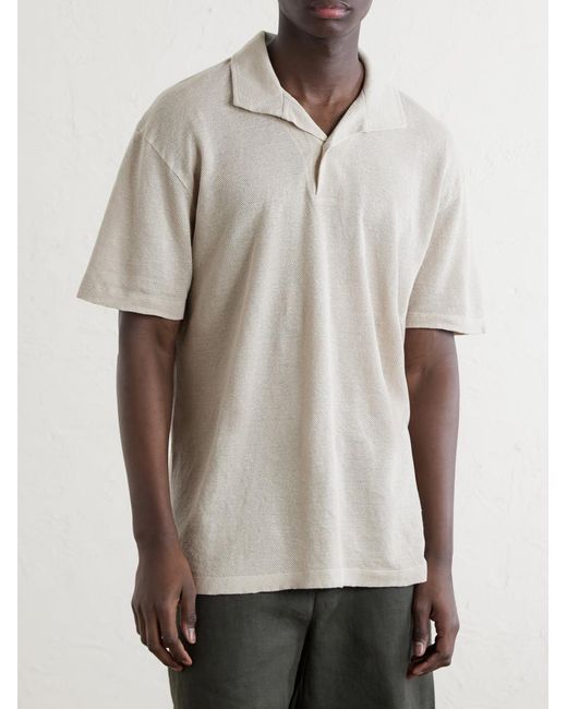 Sunspel Natural Linen-Piqué Polo Shirt for men