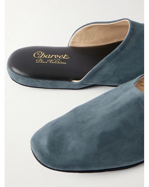 Charvet Blue Suede Slippers for men