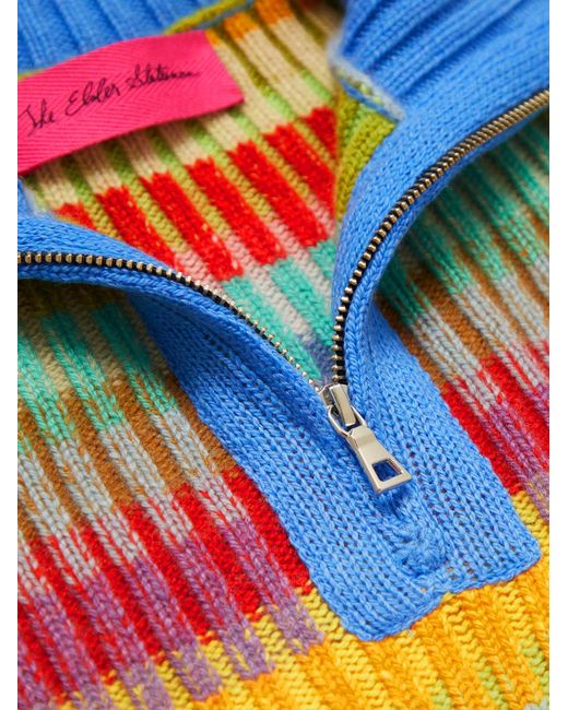 The Elder Statesman Gray Jolly Ribbed Striped Cashmere Half-Zip Sweater for men
