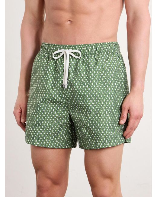 Zegna Green Straight-Leg Printed Cotton Swim Shorts for men