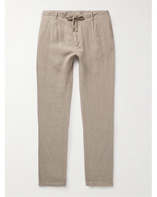 Hartford Natural Tanker Slim-fit Straight-leg Linen Drawstring Trousers for men