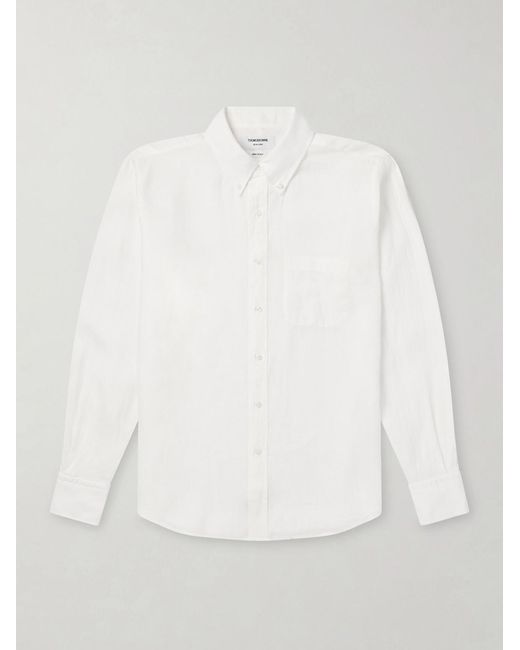 Thom Browne White Logo-Appliquéd 4-Bar Linen Shirt for men