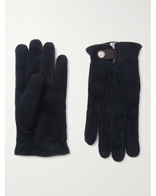 Brunello Cucinelli Black Leather-trimmed Suede Gloves for men