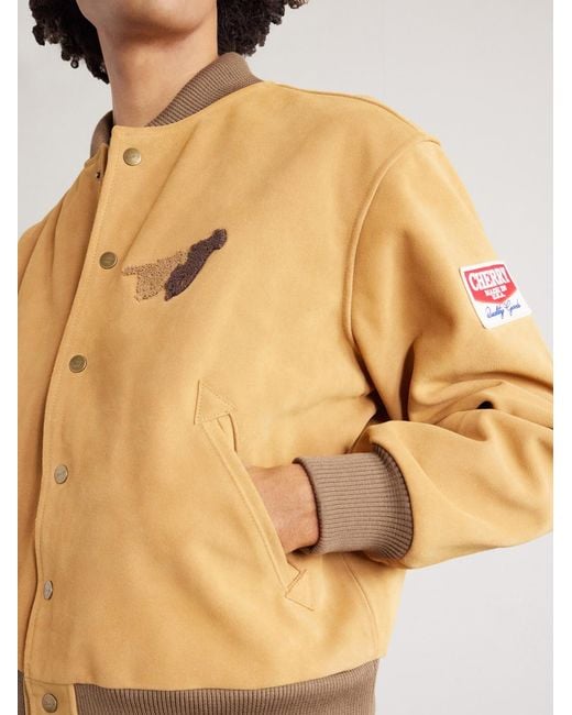 CHERRY LA Natural Wrangler Logo-appliquéd Embroidered Suede Jacket for men