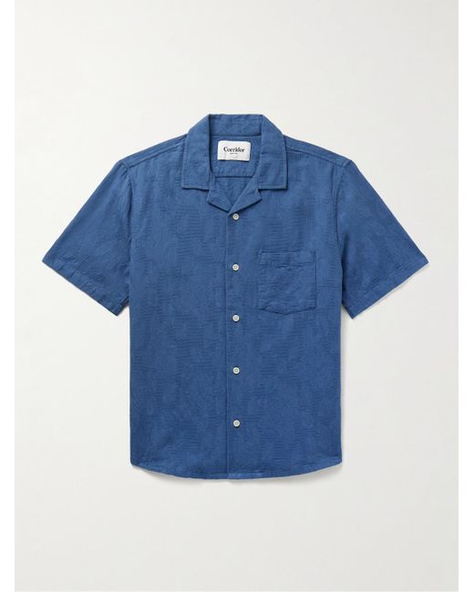 Camicia in cotone jacquard floreale con colletto aperto di Corridor NYC in Blue da Uomo