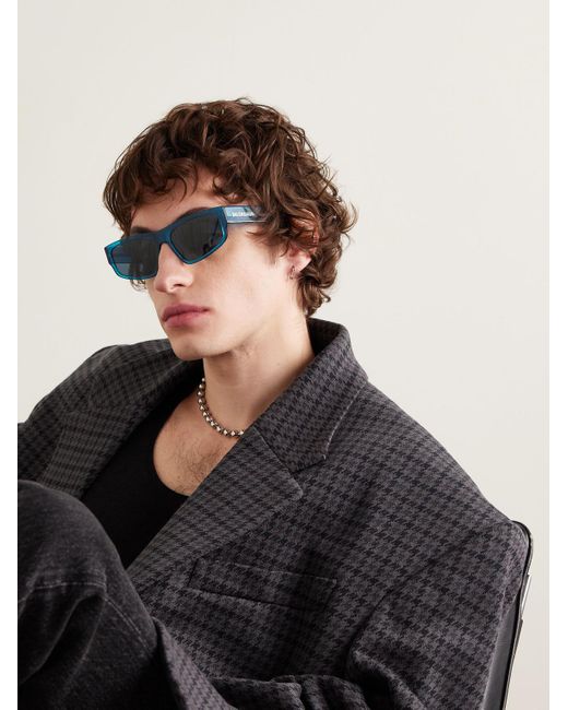 Balenciaga Blue Rectangular-frame Acetate Sunglasses for men