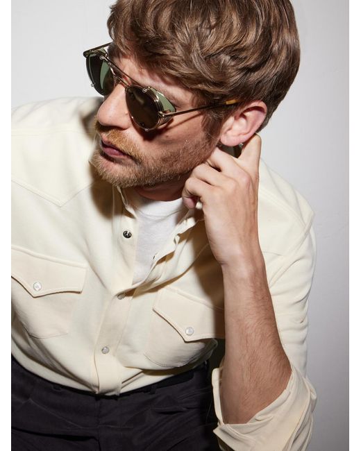 Garrett Leight Natural Ocampo Round-Frame Metal Sunglasses for men
