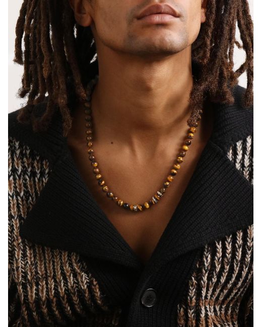 Sydney Evan Black 14-Karat, Tiger's Eye And Diamond Necklace for men