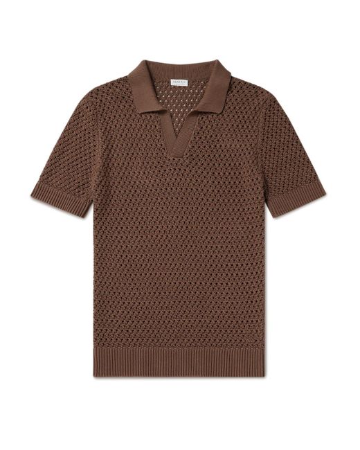 Sunspel Brown Crochet-knit Cotton Polo Shirt for men