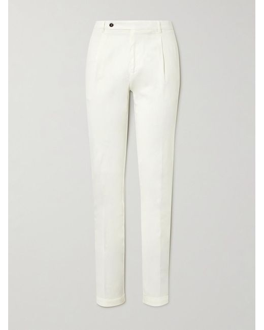 Thom Sweeney White Straight-leg Pleated Lyocell And Cotton-blend Twill Trousers for men