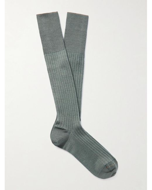 Loro Piana Green Ribbed Cashmere And Silk-blend Socks for men