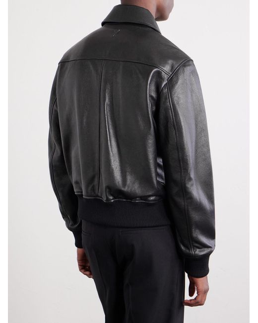 AMI Black Leather Jacket for men