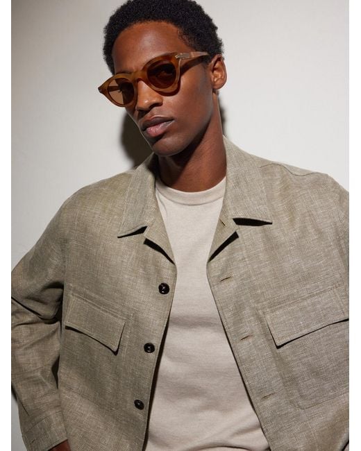 Zegna Brown Round-frame Acetate Sunglasses for men