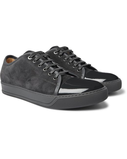 Lanvin Gray Cap-toe Suede And Patent-leather Sneakers for men