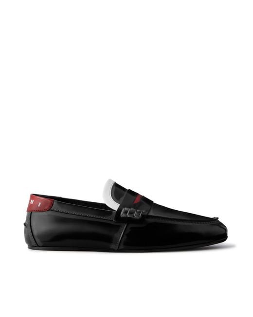Marni Black Logo-Print Glossed-Leather Loafers for men