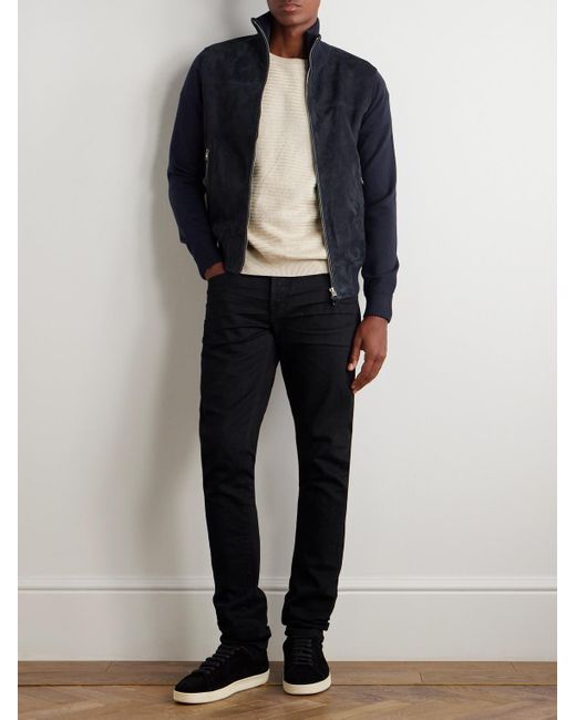 Tom Ford Blue Slim-Fit Suede And Merino Wool And Cashmere-Blend Jacket for men