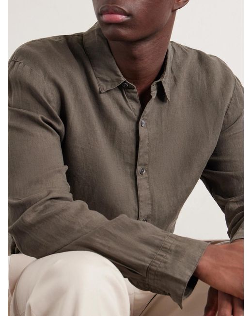 James Perse Green Garment-Dyed Linen Shirt for men