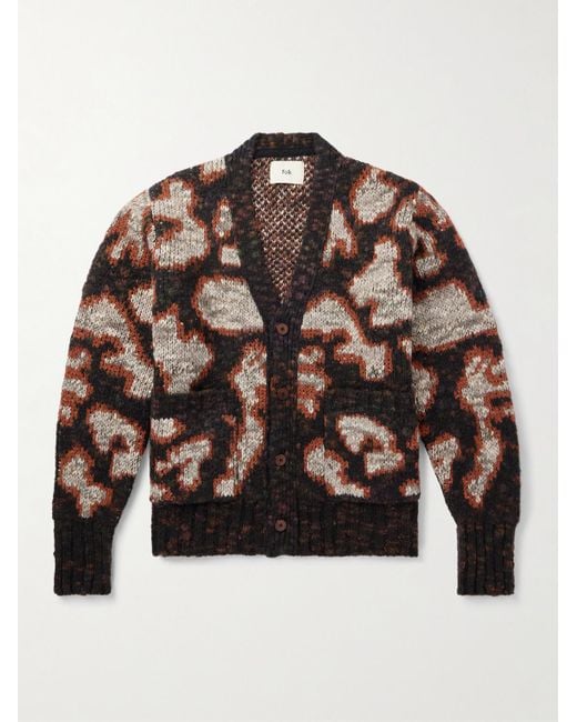 Folk Brown Espresso Jacquard-Knit Cardigan for men
