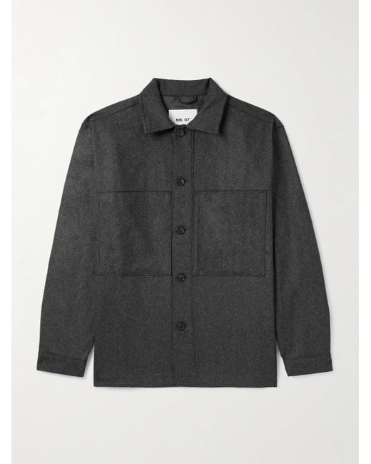 NN07 Black Isak 1630 Recycled Wool-Blend Overshirt for men