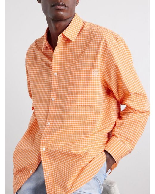 Loewe Orange Paula's Ibiza Anagram-Embroidered Checked Cotton-Poplin Shirt for men