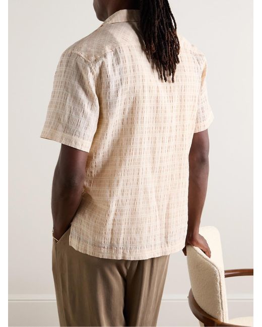 Mr P. Natural Camp-collar Checked Cotton-blend Seersucker Shirt for men