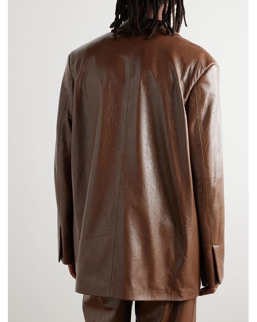 Jil Sander Brown Glossed Textured-Leather Blazer for men