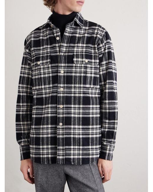 Drake's Black Checked Cotton-Flannel Shirt for men