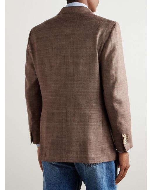 Drake's Brown Double-breasted Silk Blazer for men